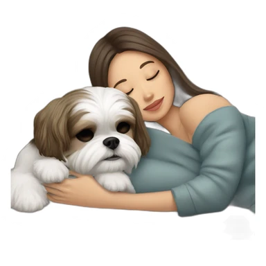 Shih tzu dog and human woman sleeping on couch sticker