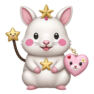 GENERATE ME A MOMONGA WHITE ANIMAL  FROM CHIIKAWA AND PUT A SAKURA FLOWER ON HIS HEAD AND A STAR PELT ON HIS BELLY AND A HEART PURSE ON HIS ARM WITH HIS FACE MAKE HIS TOUNGE STICK OUT WITH A LITTLEPINCH OFDROOL sticker