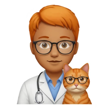 Veterinario trigueño con lentes y  un gato naranja sticker