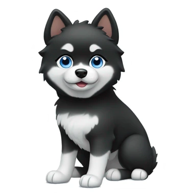  black with white pomsky full body blue eyes sticker