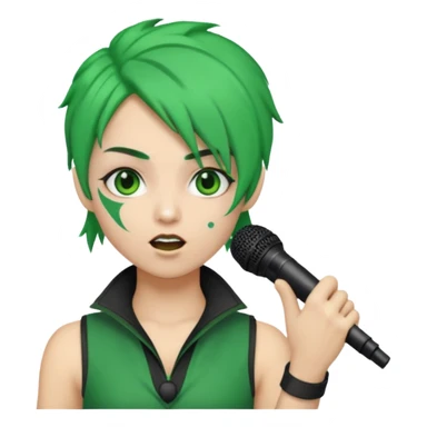 green haired, warior makeup, holding microphone, singing sticker
