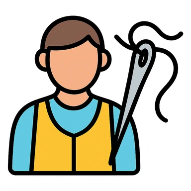 tailor sewing with needle and thread icon, colored with black outlines sticker