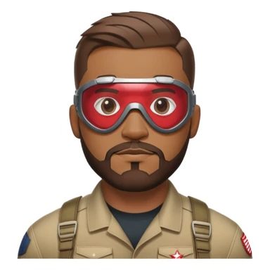 sam wilson with very short, neatly cropped and a well-groomed beard that connects to his mustache,  wear sleek, red-tinted tactical goggles fit snugly from captain america: civil war sticker