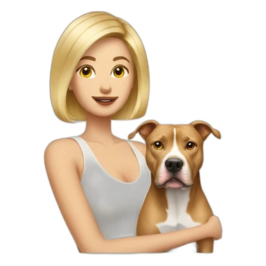Blond lady with shoulder length bob haircut and a Pitbull dog sticker