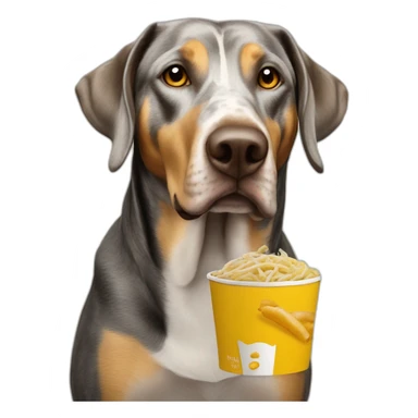 Braque de weimard avec un menu McDonald's sticker