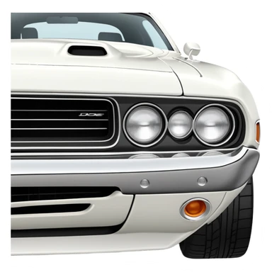 Precisely proportioned white 1971 Dodge Challenger, consistent 30-degree angle showing correct perspective of front and side, authentic muscle car structure, completely white exterior, iOS emoji style sticker