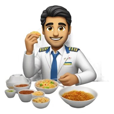 Male Persian Flight attendant eating Chinese food headed to china sticker