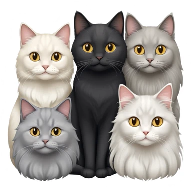 black hair girl , a grey longhair cat and a british white longhair and a british longhair golden cat sticker