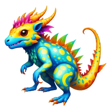 a vibrant colorful edgy vernid-fionbri-creature with splash patterns full body sticker