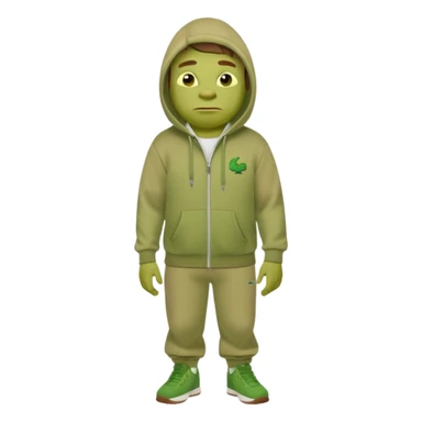 Shrek en tn avec une cagoule un jogging Lacoste avec un pull CP company sticker