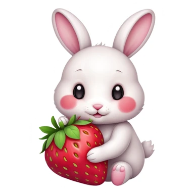 coelhinho fofinho de bochechas rosadas abraçando um morango sticker