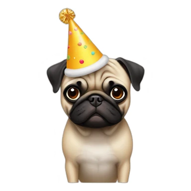 Beige pug and black pug wearing birthday hat sticker
