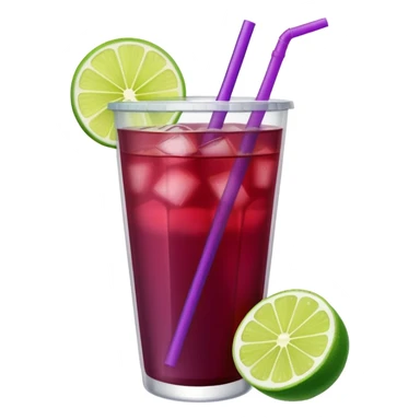 maroon purple cocktail with a lime wedge in the drink in a plastic cup with lid and straw

 sticker