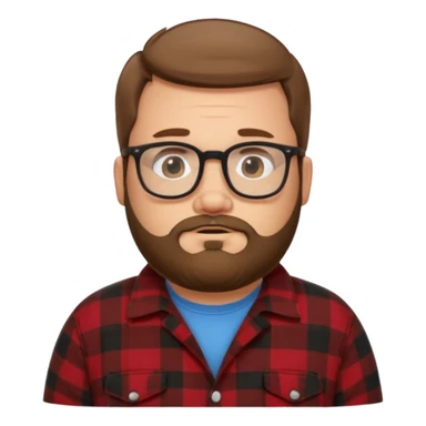 Fat white guy with glasses and short brown hair and beard wearing a cartoon flannel  sticker