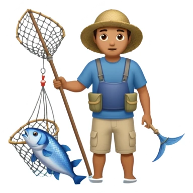 a Polynesian fisherman standing in the water with a large net full of fish sticker