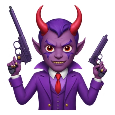 Cara redonda Diablo morado garrando dos pistolas  sticker