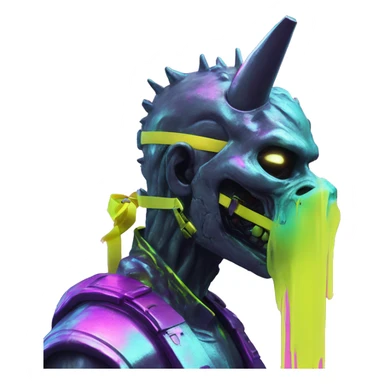 .Zombie_ Vaporwave black holographic dj oilslick zombie unicorn yellow caution tape sticker