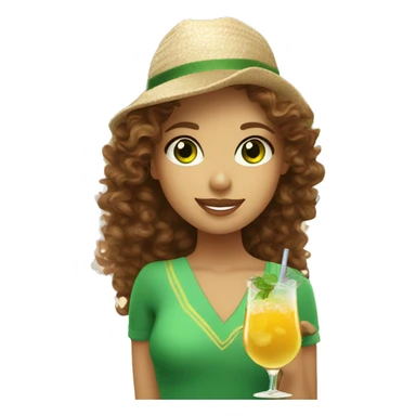 A girl with curly brown hair and green eyes, sipping a cocktail on the beach in italy sticker