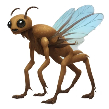 Brown furry alien beast with tendrils on its side, 4 clawed legs, and black eyes and insectoid wings and a long tail  sticker