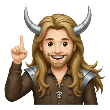 Long haired guy throwing up metal horns sticker