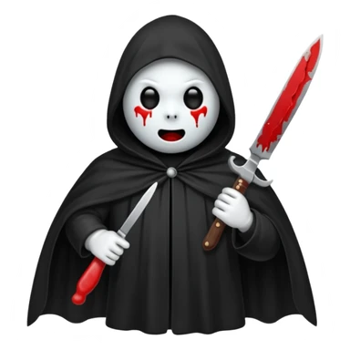 make a ghost face emoji with a cloak on and a bloody knife from the movie scream sticker