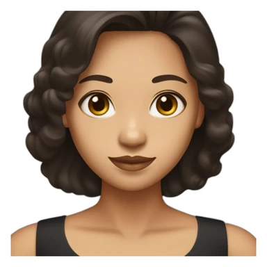 "I am a woman who wears a sleeveless A-line black dress. I have dark brown, straight wavy hair covering the dress, an oval face, and tan skin. I am of Indonesian descent sticker