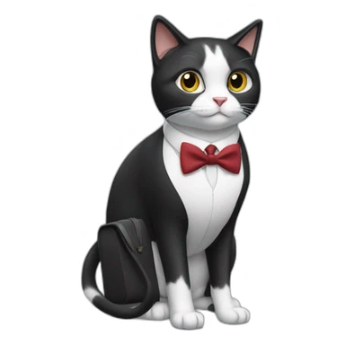 Tuxedo cat in tie and with briefcase sticker