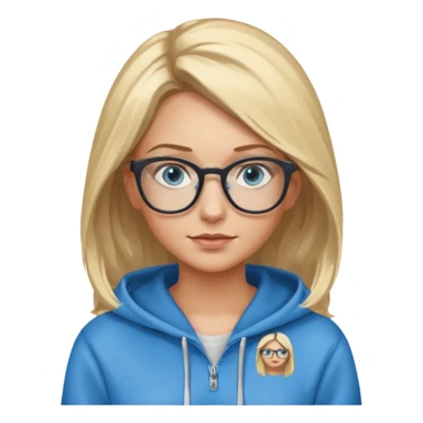 a woman, blonde highlights in hair, glasses and blue eyes. teacher, with a hoodie on and hair longer than shoulders, mid 30s more brown bits in hair  sticker
