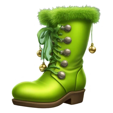 Realistic isolated chartreuse elf boots with bells. sticker