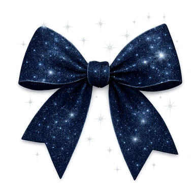 Add extra glitter and sparkling effects to the midnight bow crafted from rich navy fabric, highlighted with silver threads and a gentle moonlit shine. Keep the background transparent. Maintain the look of a midnight bow with rich navy fabric and silver threads. sticker