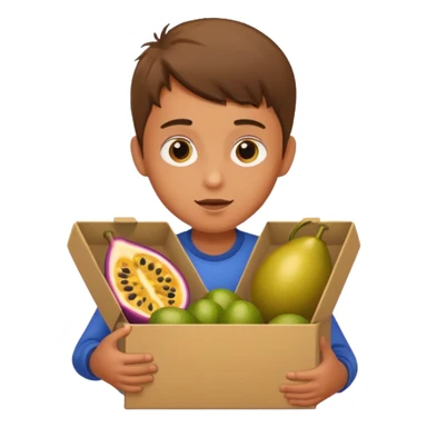 Boy with a box of passionfruit  sticker