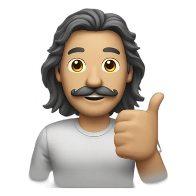 man with mustache and long hair with thumbs up sticker