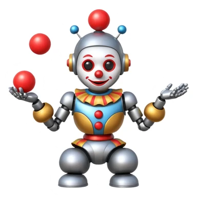 a Circus clown cute robot juggling two metal ball sticker