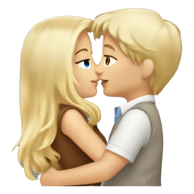 Blonde blue eyed girl giving tanned brown haired boy a kiss  sticker