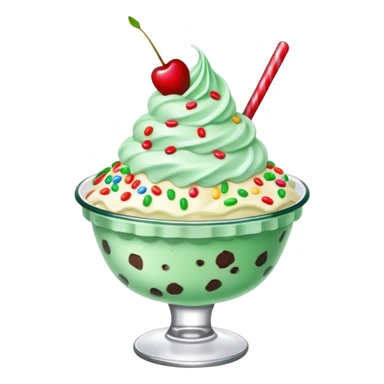 mint chip ice cream with cherry on top and sprinkles in a ruffled glass bowl sticker