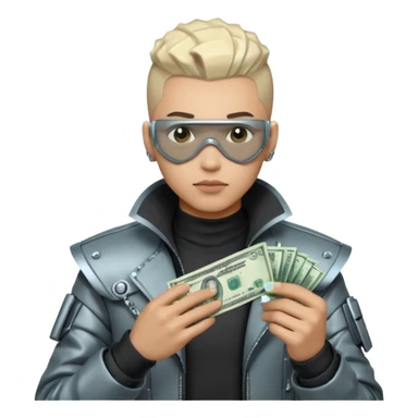 Cyber punk man holding money sticker