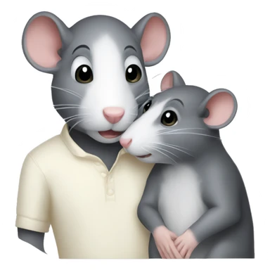 a gray rat with a white muzzle in the arms of a guy with dark hair sticker