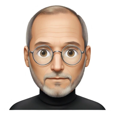 Steve Jobs with black turtleneck, round glasses, beard sticker