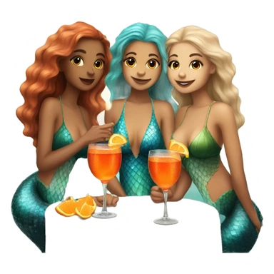 Three beautiful mermaids (light skin) drinking aperol sticker