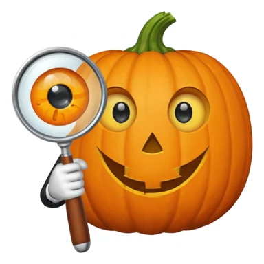 A pumpkin smiling at a magnifying glass (the magnifying glass has a suit thats black, the magnifying glass also has one eye in the middle turn the magnifying glass into a living person give the magnifying glass Normal looking eyes and give it actual arms and legs  sticker