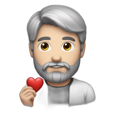 bearded man with white skin and black hair and holding a heart sticker