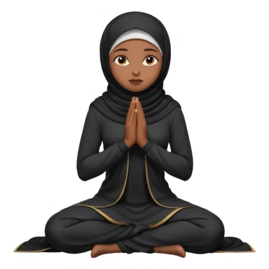 darkskin muslim black woman praying kneeling with dark hijab hyper realistic face, half side position sticker