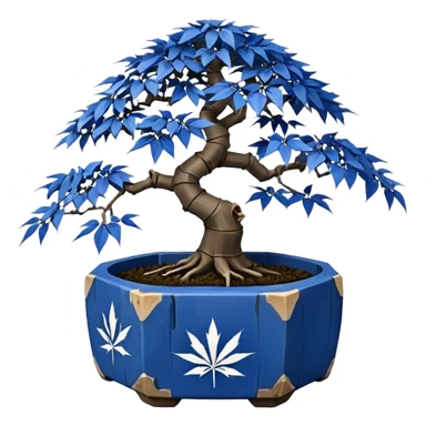 Japanese very old broken 35-sided polyhedron-shaped shallow dark bamboo blue maple tree bonsai pot sticker