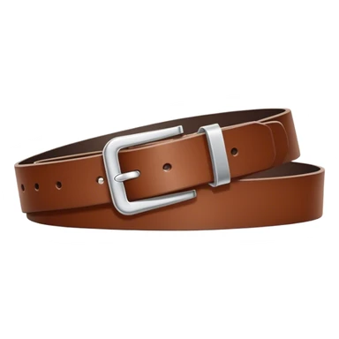 A standalone leather belt, folded neatly, rich brown color with a silver buckle — no background, no person. sticker