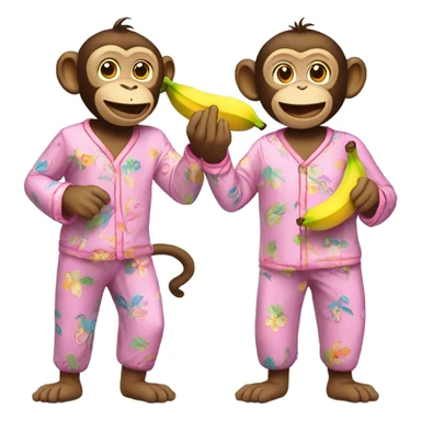two monkeys holding a banana in pajamas sticker