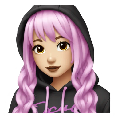 hime gyaru girl, long straight pink and purple hair, dark makeup, black and white hoodie sticker