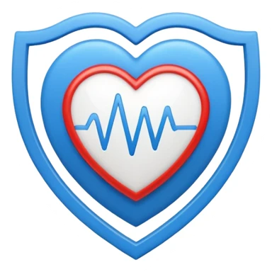 Health monitoring icon, heart inside shield, signal waves, emoji style, modern clinic branding sticker