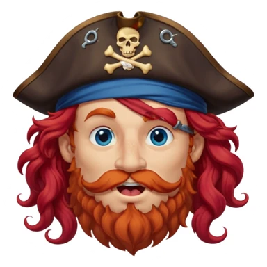 pirate with long curly red hair, blue eyes, strong nose and a chin dimple winking and licking his mouth seductively, no facial hair sticker