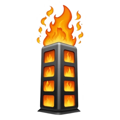 cartoonish PC tower with smoke and fire sticker