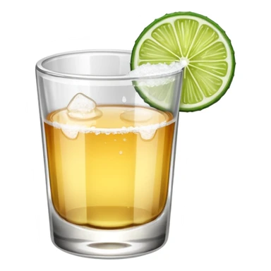 Tequila shot with salt and lime slice on rim sticker
